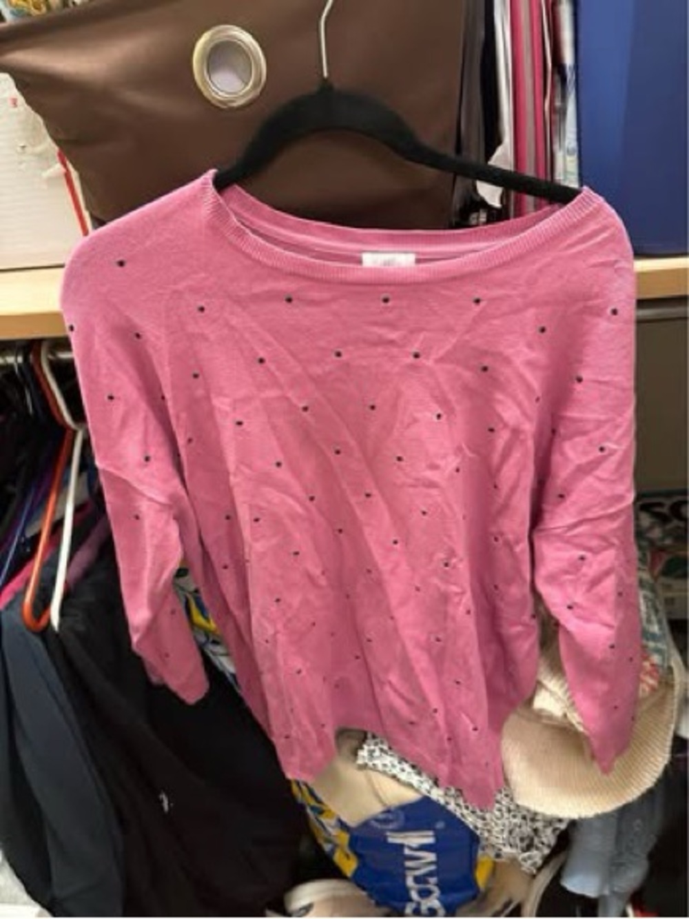 J. Jill Pink Cotton Sweater with Black Dot Detail